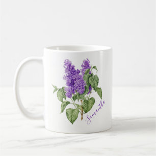 Mug Purple Green Lilac Fleur Nom personnalisé Botaniqu