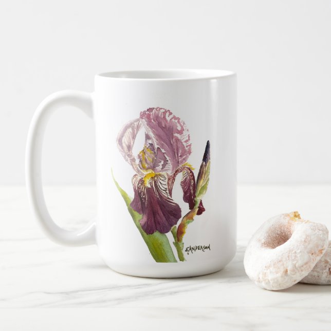 Mug Purple Iris aquarelle fleur et dire (Avec donut)