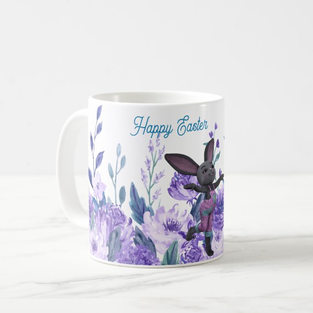 Mug Purple lavande Floral Whimsical Bunny de Pâques Mu (Devant gauche)
