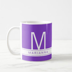 Mug Purple Moderne Monogramme Nom Simple Initiale