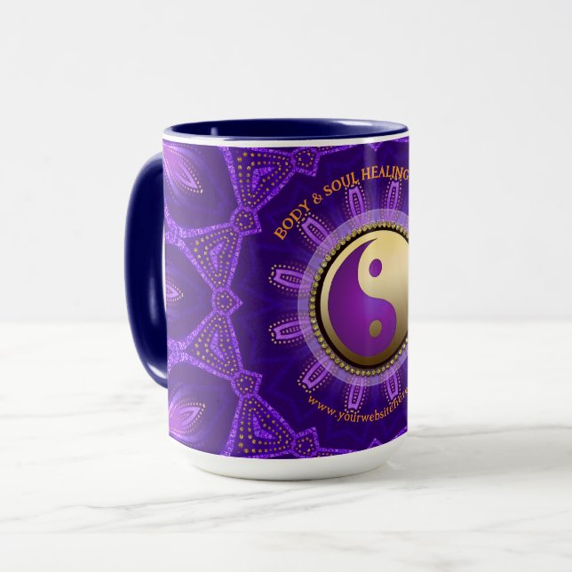 Mug Purple or rose énergie guérir Mandala (Devant gauche)