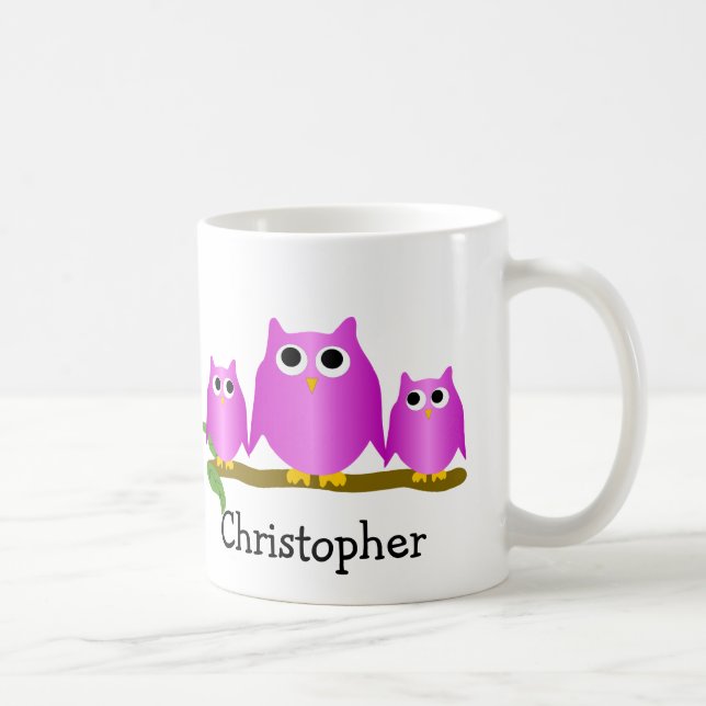 Mug Purple Owls Design Personalised (Droite)