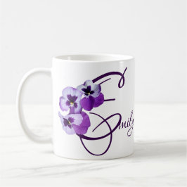 Mug Purple pansy floral Emily nom personnalisable boho