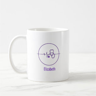 Mug Purple Stethoscope Médicale Heartbeat Nom personna