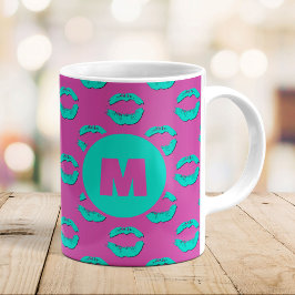 Mug Purple & Turquoise XOXO Kissing Lips Personalized