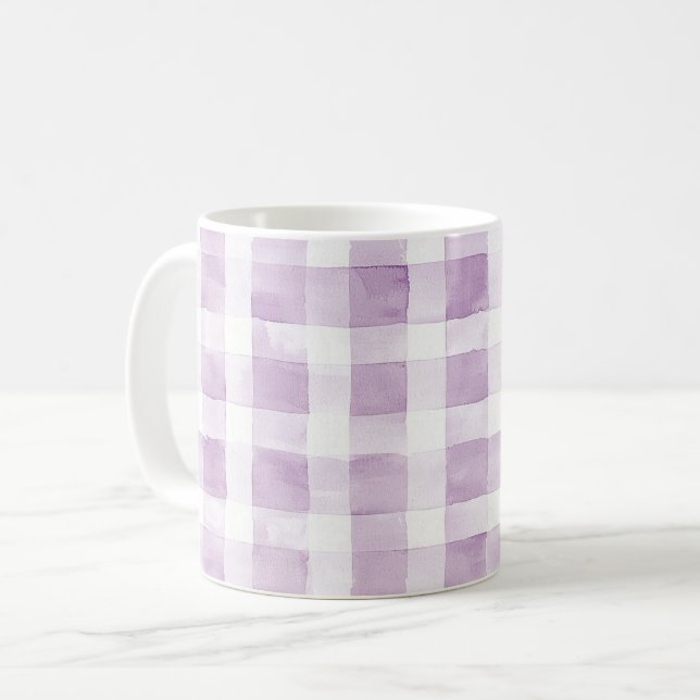 Mug Purple White Plaid Stripes (Devant gauche)