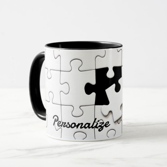 Mug Puzzle pièces amusant whimsical noir et blanc (Créateur téléchargé)
