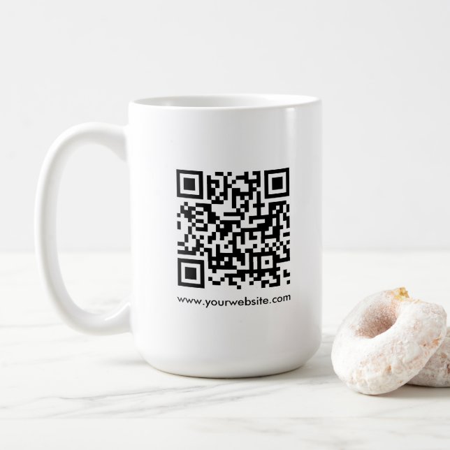 Mug QR Code Scan Me Website Url Modèle Blanc Grand (Avec donut)
