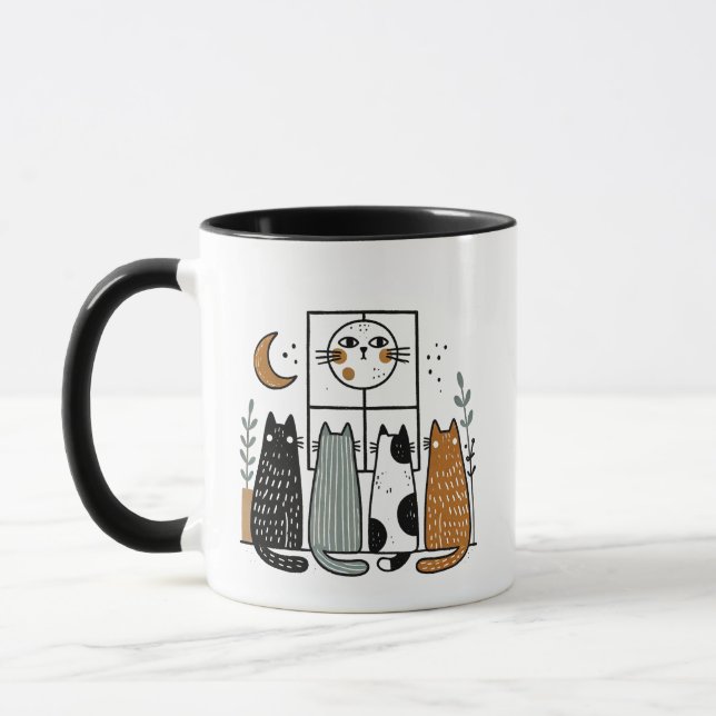 Mug Quatre chats regardent la Pleine lune (Gauche)