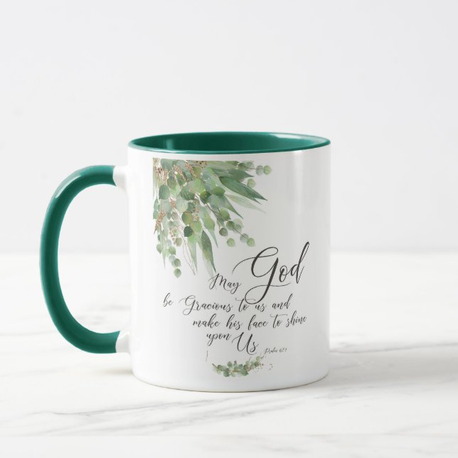 Mug Que Dieu soit des feuilles gracieux, verts et or (Gauche)