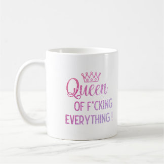 Mug Queen of f*cking tout ! Paillette rose