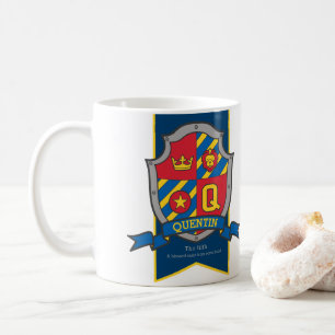 Mug Quentin nom signifiant lion knight lettre Q rouge 