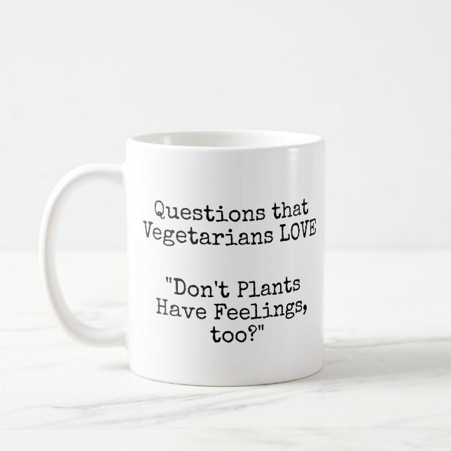 Mug Questions que les végétariens aiment! Sentiments p (Gauche)