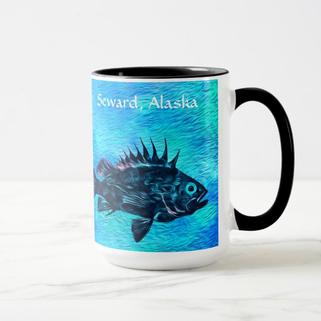 Mug Quillback Rockfish On Blue, Seward - 15 oz.Combo (Droite)