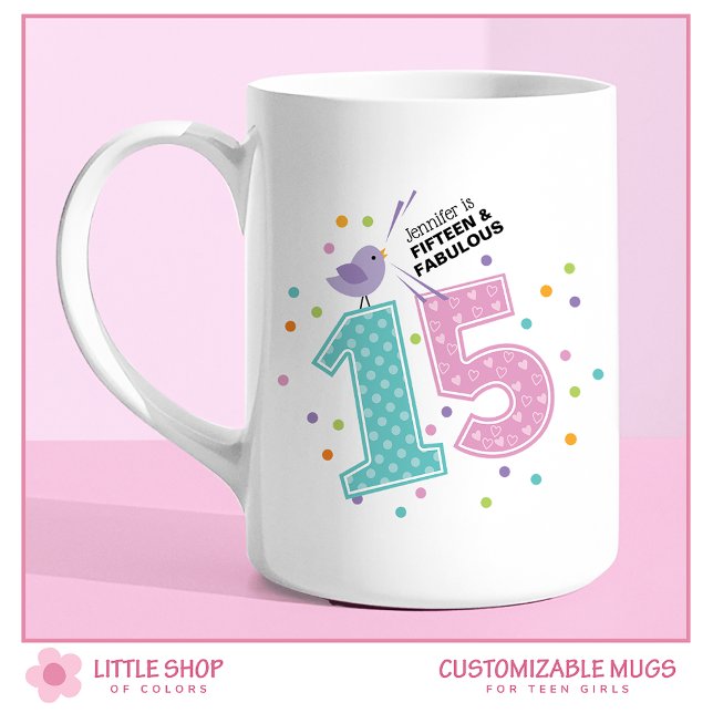 Mug Quinze et fabuleux Confetti rose personnalisés Ann (Créateur téléchargé)