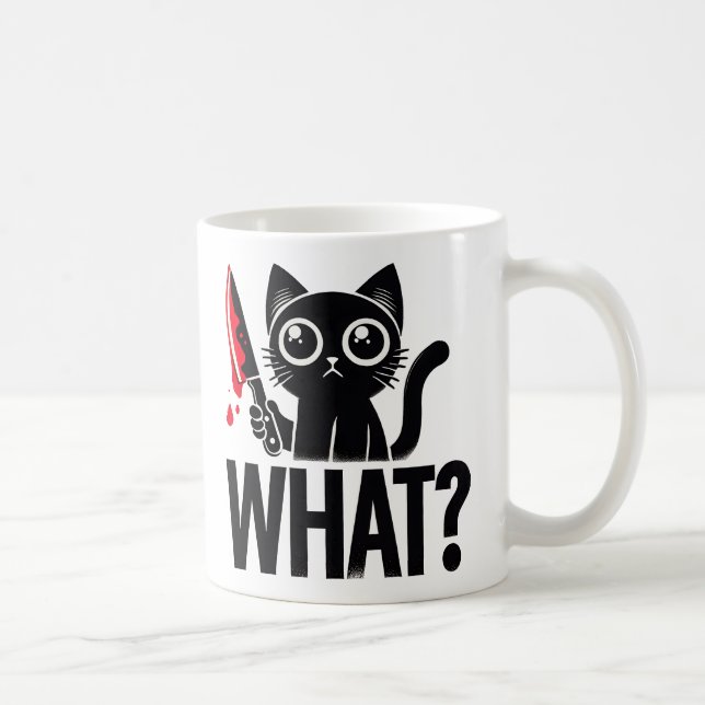 Mug "Quoi" Drôle Chat Noir. Chat meurtrier avec coutea (Droite)
