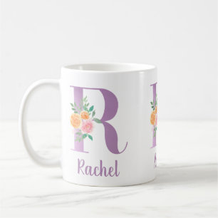 Mug R Monogramme Purple Floral Aquarelle personnalisée
