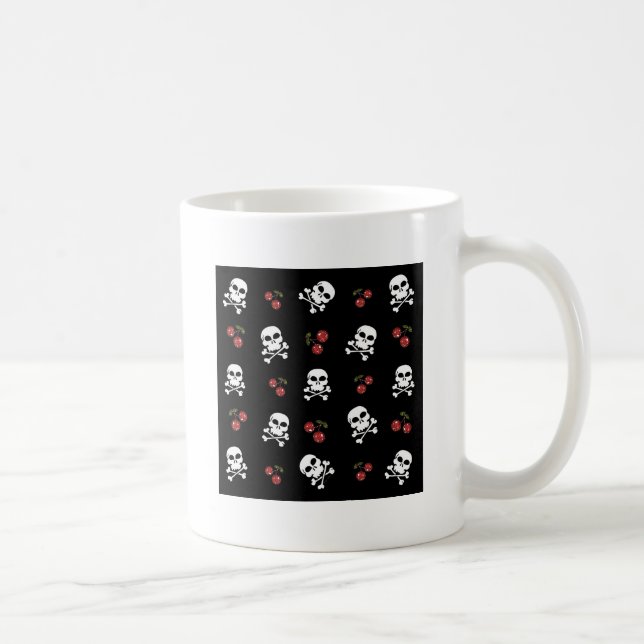 Mug RAB Rockabilly Skuls et Cerises sur Noir (Droite)