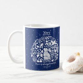 Mug Rabbit Bleu Blanc Paix Oiseau Neige Personnalisé