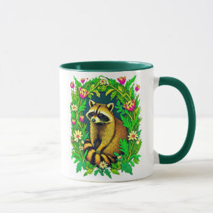 Mug Raccoon au milieu du jardin Fleur sauvage