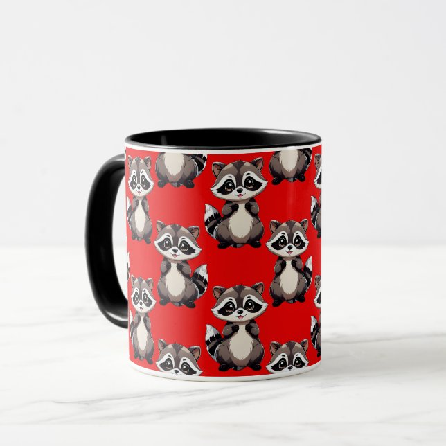 Mug Raccoon Pattern Design Red  (Devant gauche)