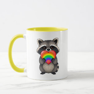 Mug Raccoon personnalisé doux avec Rainbow Heart