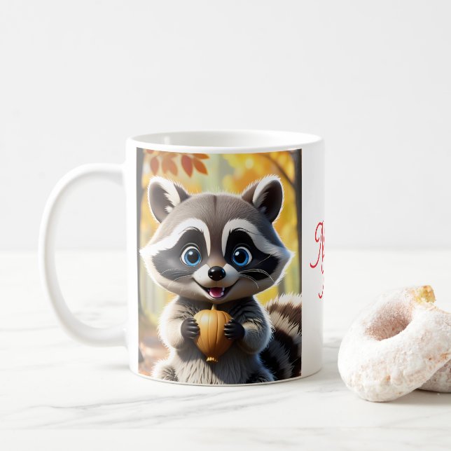 Mug Racon de style Cute Kawaii tenant un gland (Avec donut)