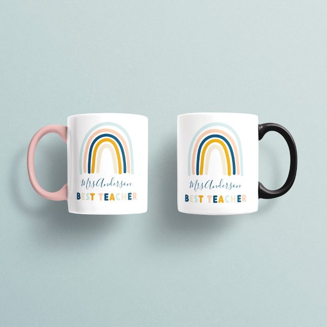 Mug Rainbow bleu jaune personnalisé meilleur enseignan (Créateur téléchargé)