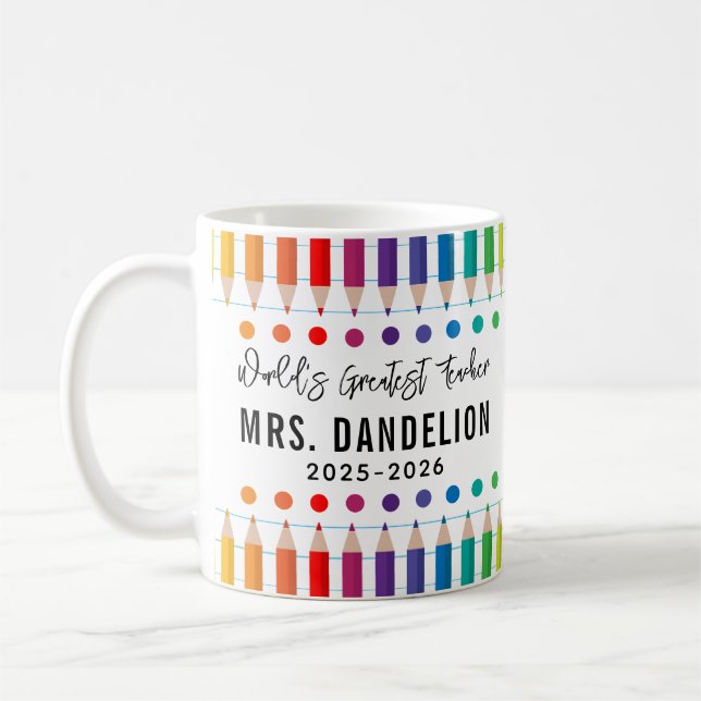 Mug Rainbow Crayons Kindergarten Enseignant (Gauche)