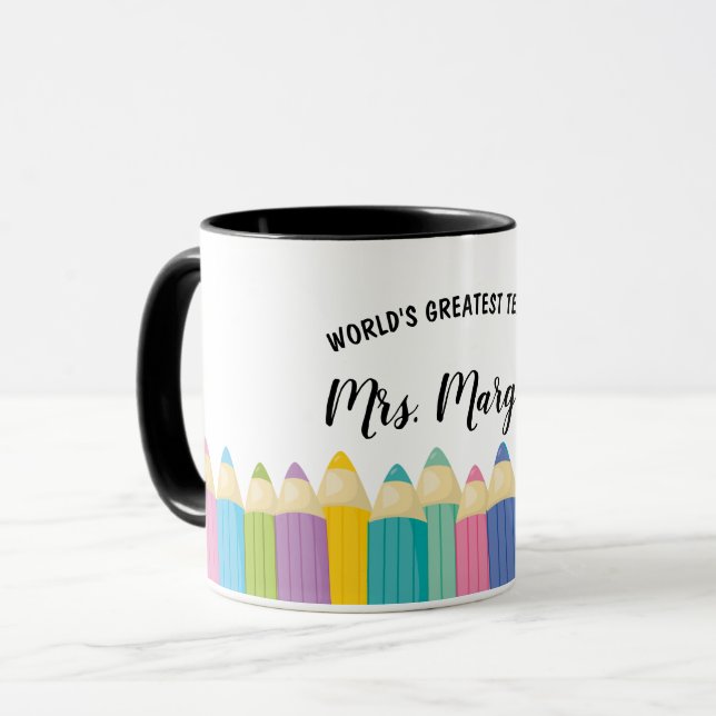 Mug Rainbow Crayons Mondes Meilleur Enseignant Coffee  (Devant gauche)