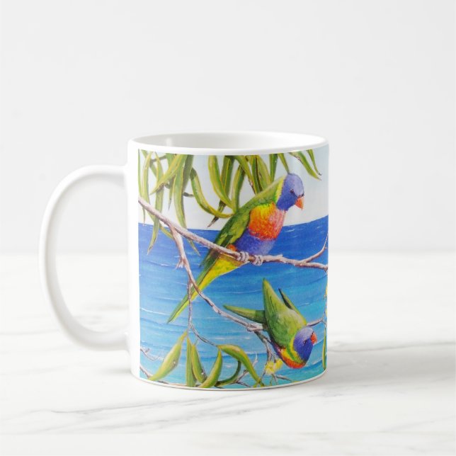 Mug Rainbow Lorikeet Beachy Blue Australian Peinture (Gauche)
