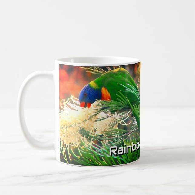 Mug Rainbow Lorikeet Floral Nature Photo (Gauche)