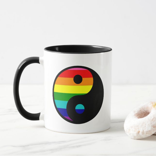 Mug Rainbow yin yang gay pride lgbt (Avec donut)