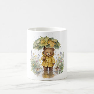 Mug Rainy Teddy Bear Autumn Umbrella Art