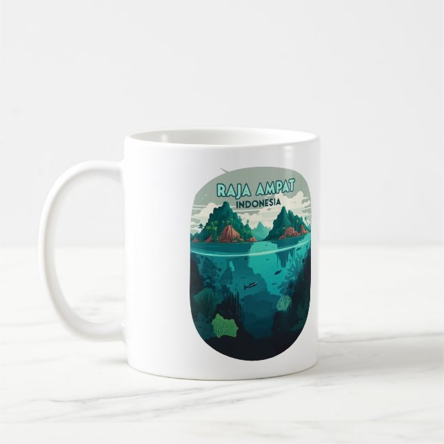 Mug Raja Ampat Indonésie Sous-marin Scuba Retro (Gauche)