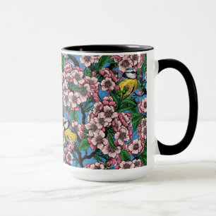 Mug Rameaux bleus dans le cerisier en fleurs sur le bl