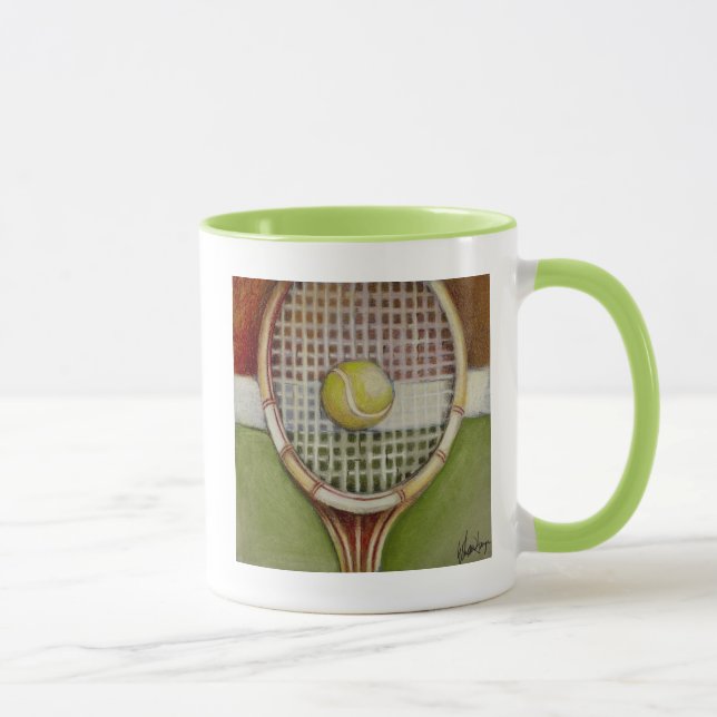 Mug Raquette de tennis avec balle posée sur le court (Droite)