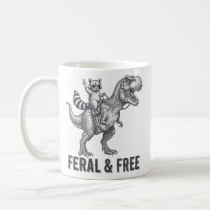 Mug Raton laveur sauvage et libre montant un T-Rex drô