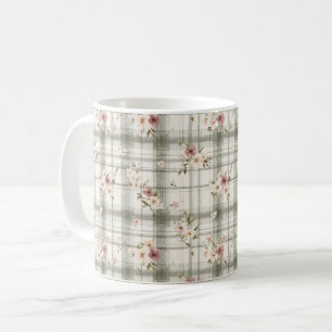 Mug Rayures à carreaux verts Bourguignon fleurs crème