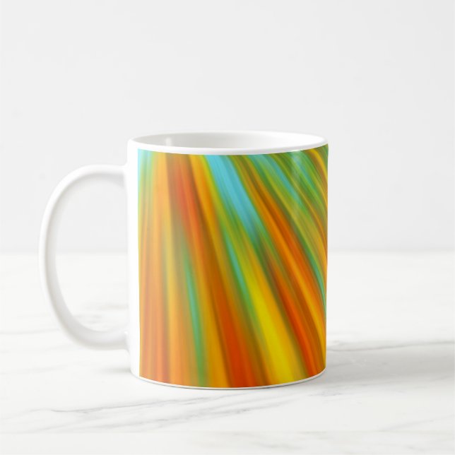 Mug rayures Abstraites rouge jaune orange vert sur ble (Gauche)