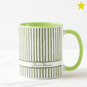 Mug Rayures aquarelles vertes minimalistes Nom personn