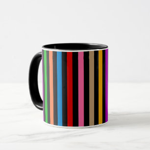 Mug Rayures arc-en-ciel colorées - Noir