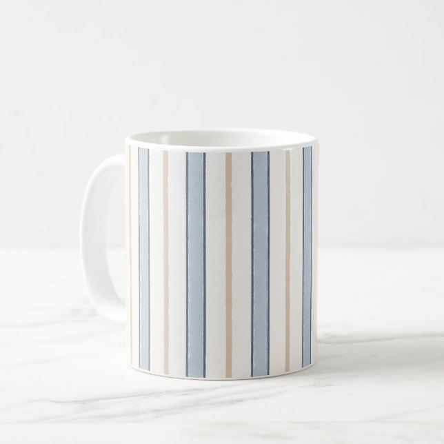 Mug Rayures Blanches Crème Bleu (Devant gauche)