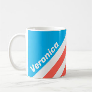 Mug Rayures Bleu Ciel Rétro avec Nom