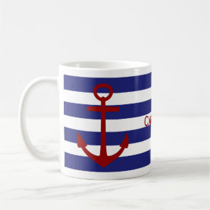 Mug Rayures bleues et blanches avec l'Ancre rouge
