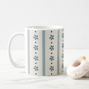 Mug Rayures Bleues Et Crème Et Fleurs