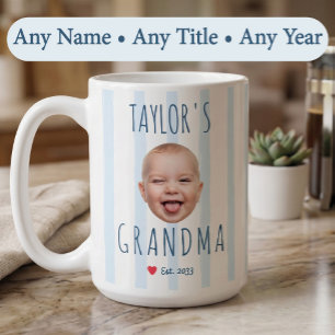 Mug Rayures bleues photo personnalisée et nom visage d