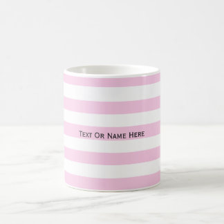 Mug Rayures classiques de rose rose et de blanc de nom