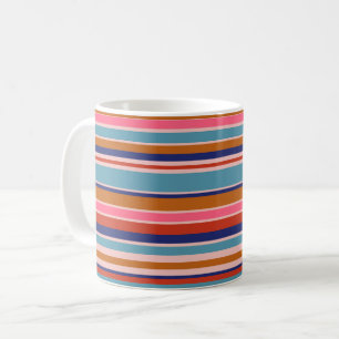 Mug Rayures horizontales bleu rose terracotta rétro 