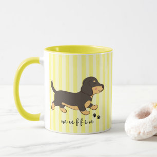 Mug Rayures jaunes Dachshund noir et fauve Nom